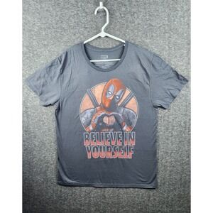 Marvel Deadpool Believe In Yourself T-Shirt Gray Large Graphic Tee